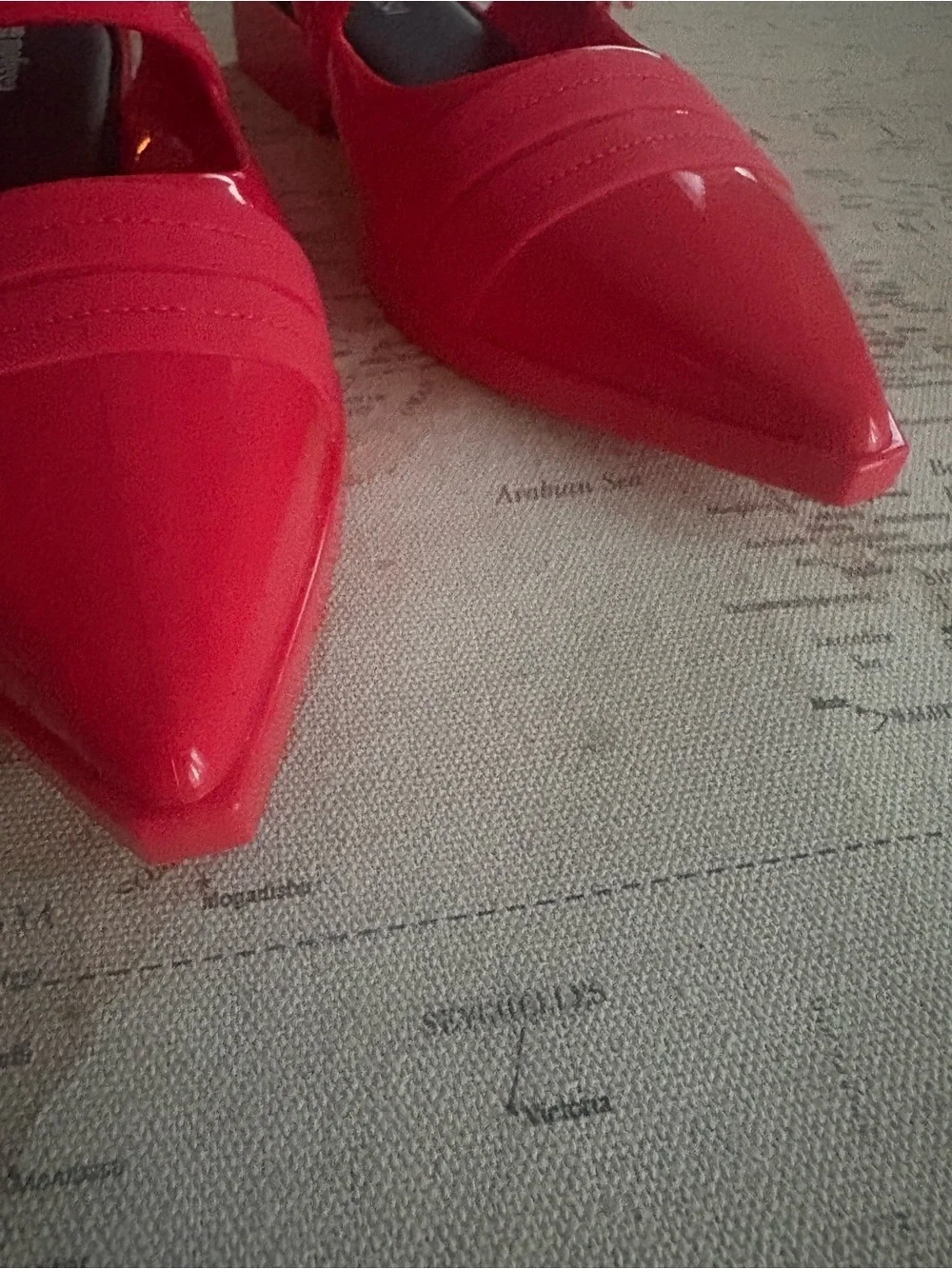 🆕Melissa Ladylike Mary Jane Pointed Toe Flat Slingback Size 37 / 8 Red NWOB